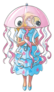 Colette con un costume da medusa