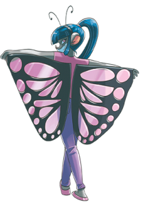 Violet con costume da farfalla